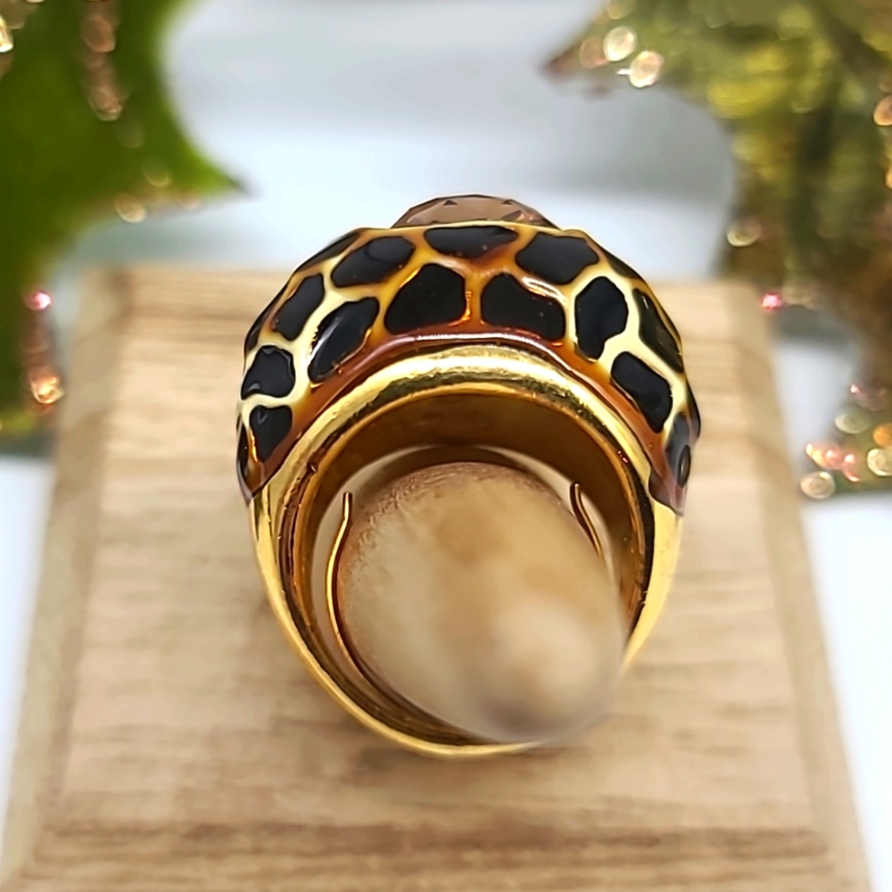 KJL Kenneth Jay Lane Vintage Enamel & Swarovski Crystal Leopard Cocktail ring 💍 - Picture 11 of 13